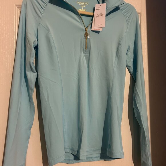 Lilly Pulitzer Luxletic Justine Zip Pullover FRESH WATER BLUE Medium New - Picture 2 of 2